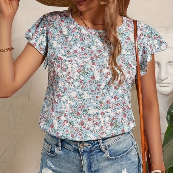 Blue White Floral Blouse | SIZE S - Picture 1 of 4